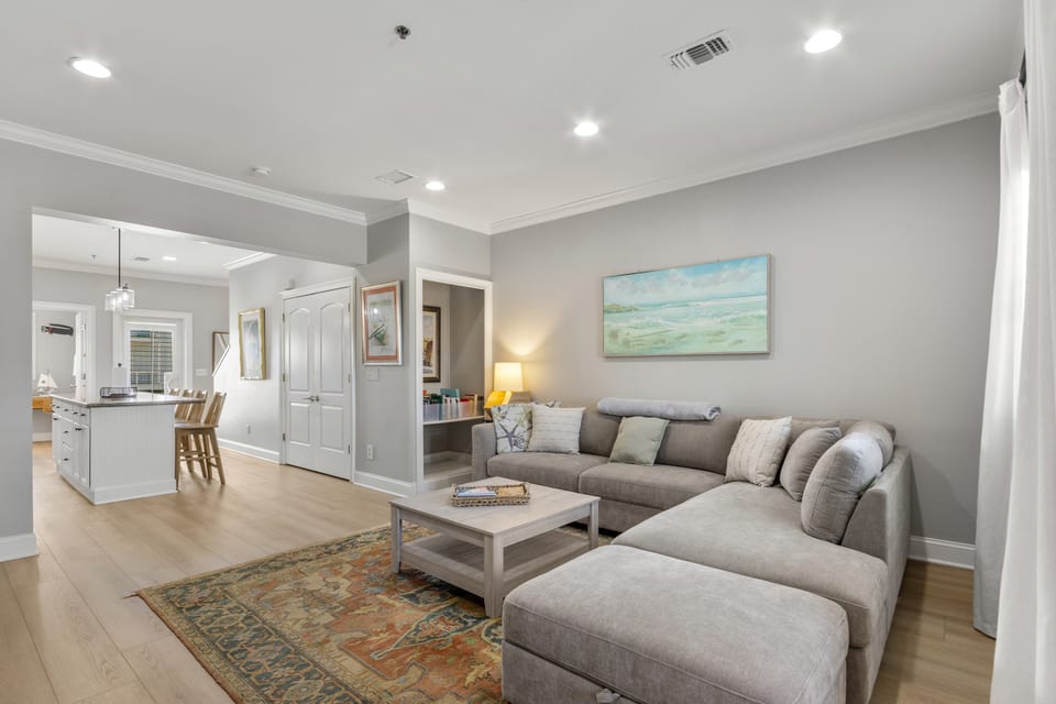 Living room opening through to the kitchen